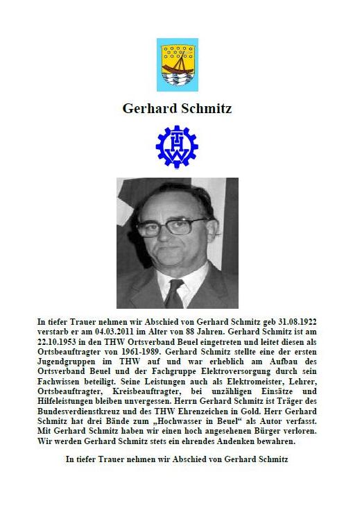 Gerhard Schmitz Beuel THW Hochwasser Elektromeister Lehrer Ortsbeauftragter Kreisbeauftragter Ehrenzeichen in Gold Bundesverdienstkreuz